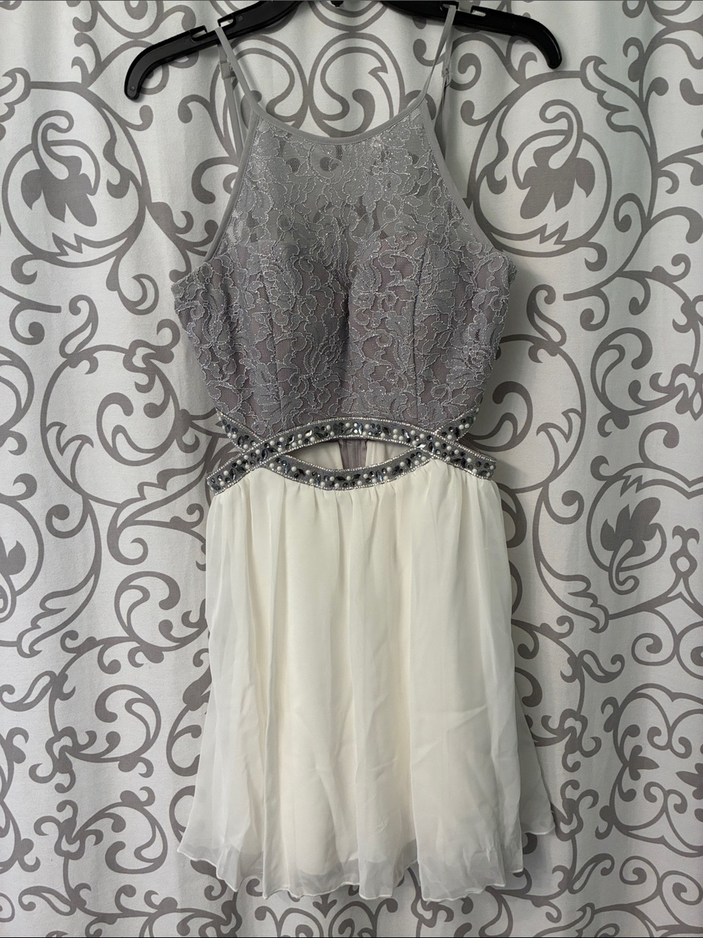 Speechless Lavender Lace and Ivory Two-Tone Mini Dress